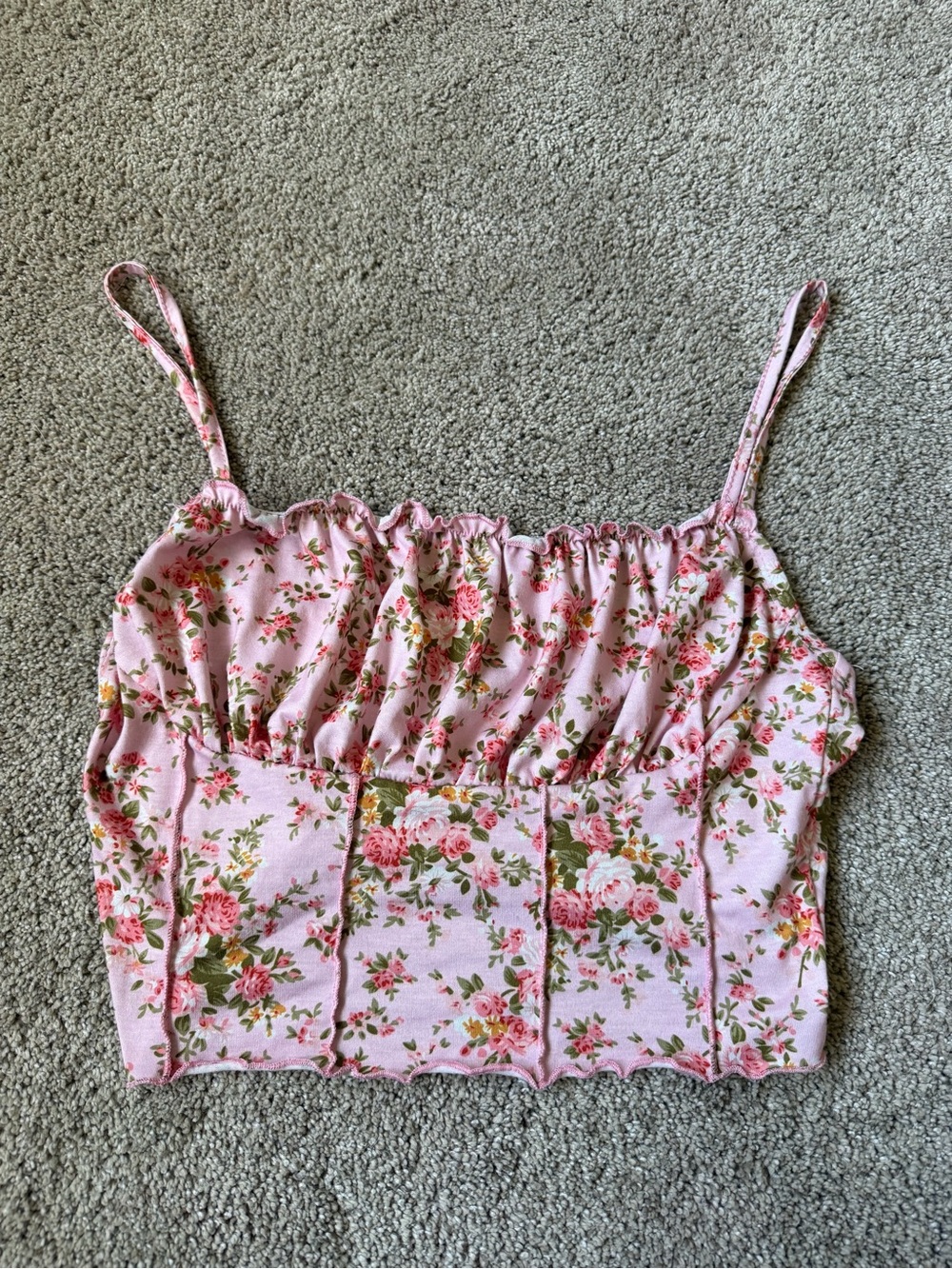 SHEIN Pink Floral Ruffle Crop Top